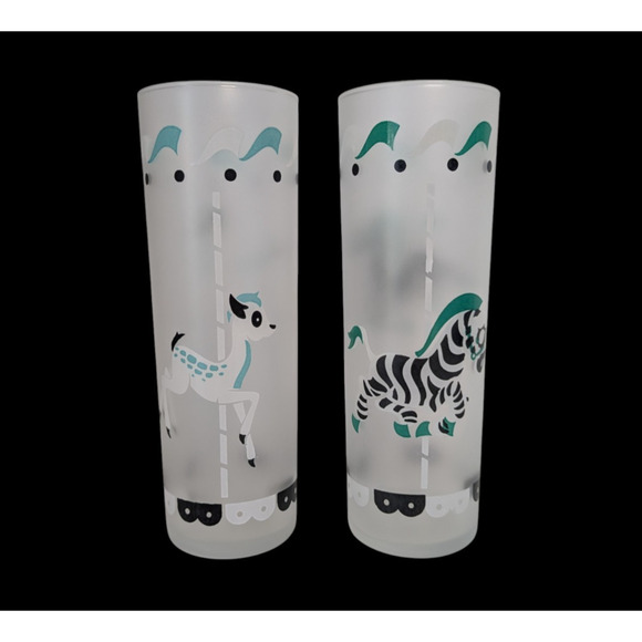 VTG Libbey Carousel Merry Go Round Frosted Glass Zebra Deer Replacement Lot of 2 - Picture 1 of 11